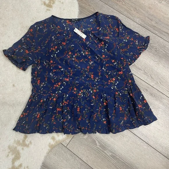 Madewell silk stanza ruffle top moonless floral - Picture 2 of 6